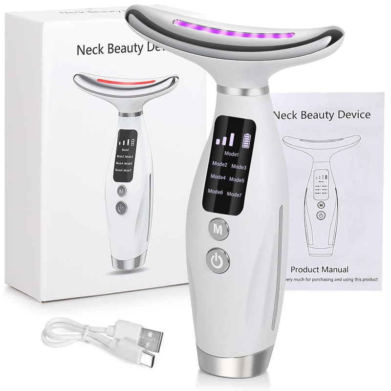 Health Wellness Massage - 7-kleuren gezichts-nekmassager EMS microstroom nek-gezichtsschoonheidsapparaat voor