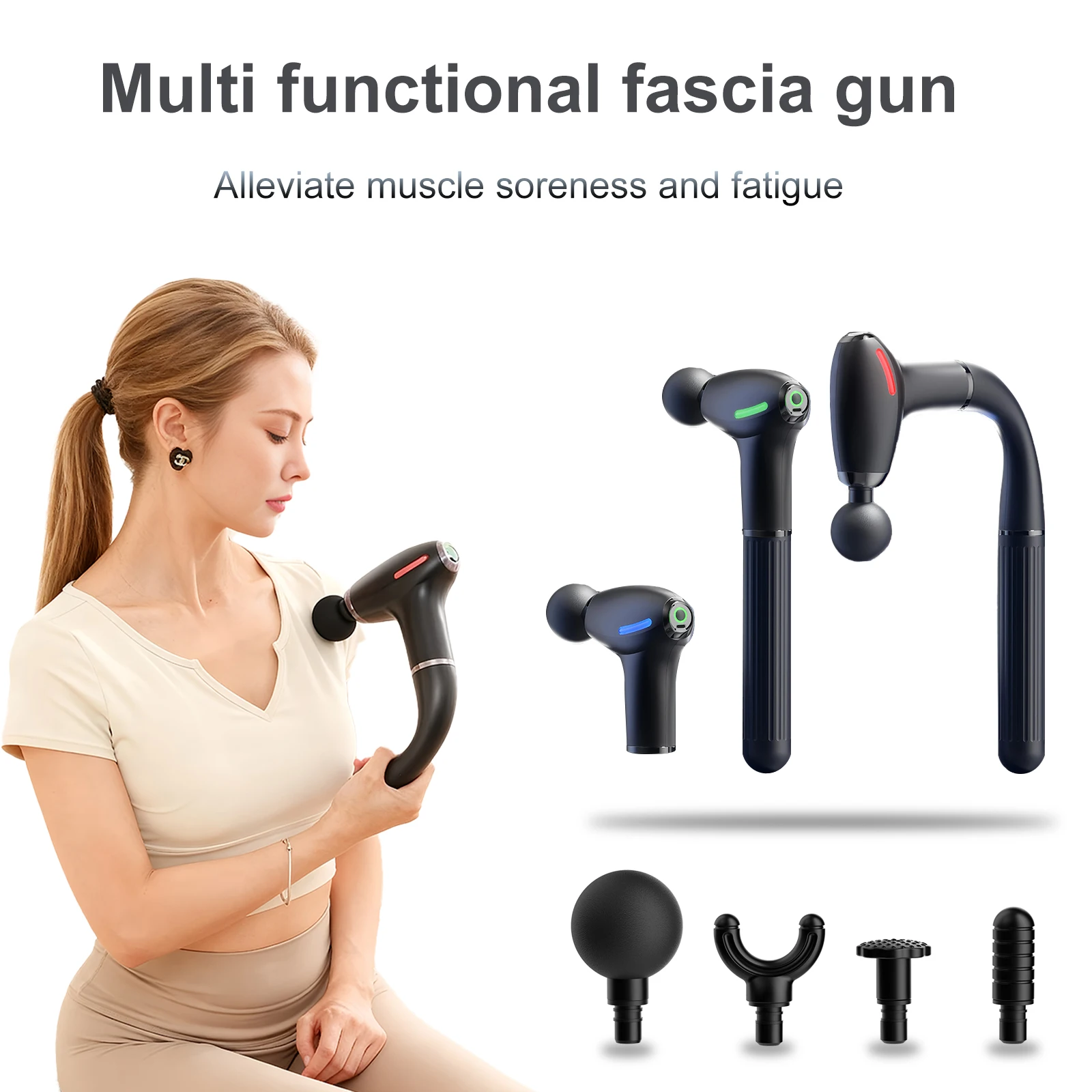 Health Wellness Massage - Multifunctioneel fasciapistool met verlengd handvat Percussie-rugmassageapparaat